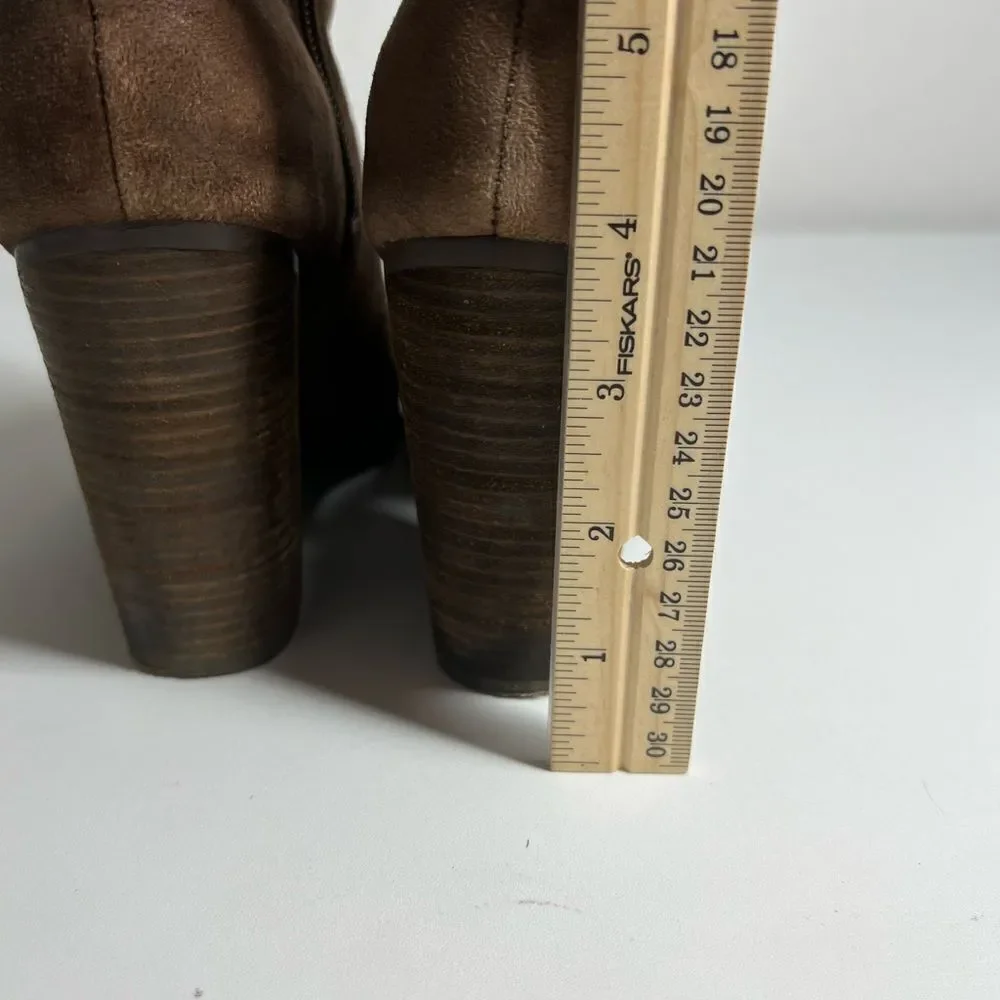 Lucky Brand Womens Lauren Ankle Boots Brown Suede Block Heels Zip Buckle  Sz8M